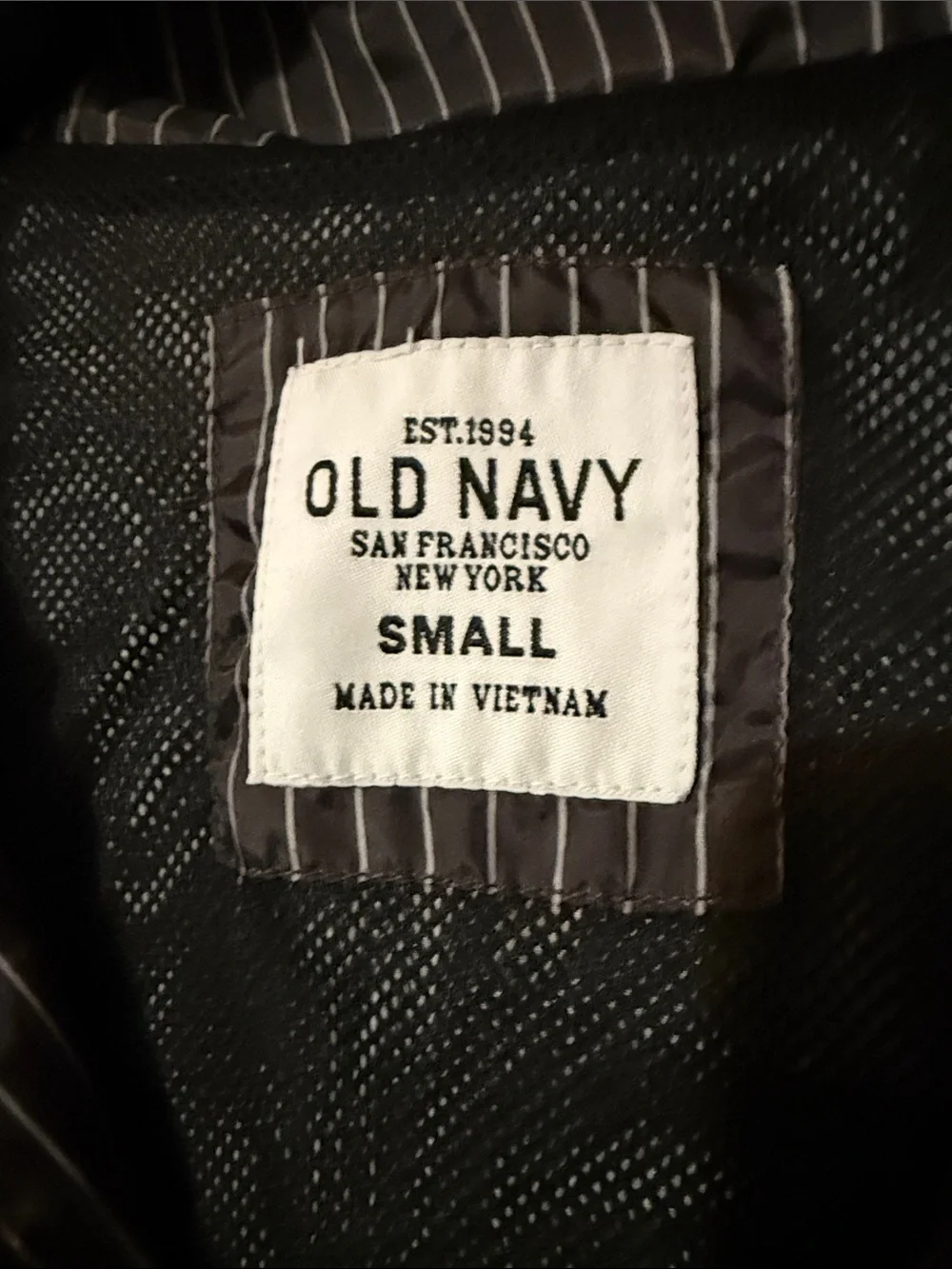 Old Navy Black Pinstripe Kid's Rain Jacket with Red Accents